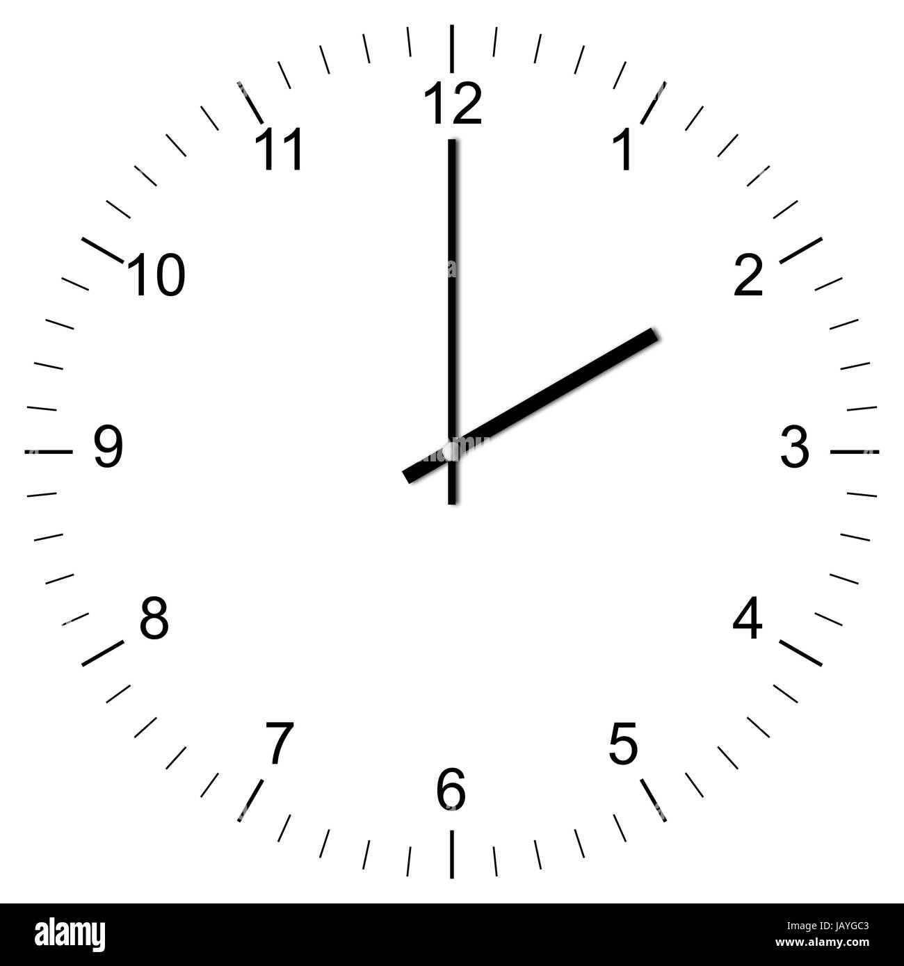 Illustrazione einer Uhr um 02:00 Uhr freigestellt auf weißem Hintergrund Foto Stock