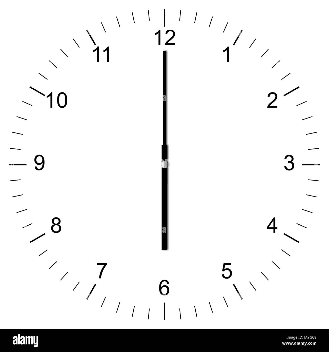 Illustrazione einer Uhr um 06:00 Uhr freigestellt auf weißem Hintergrund Foto Stock