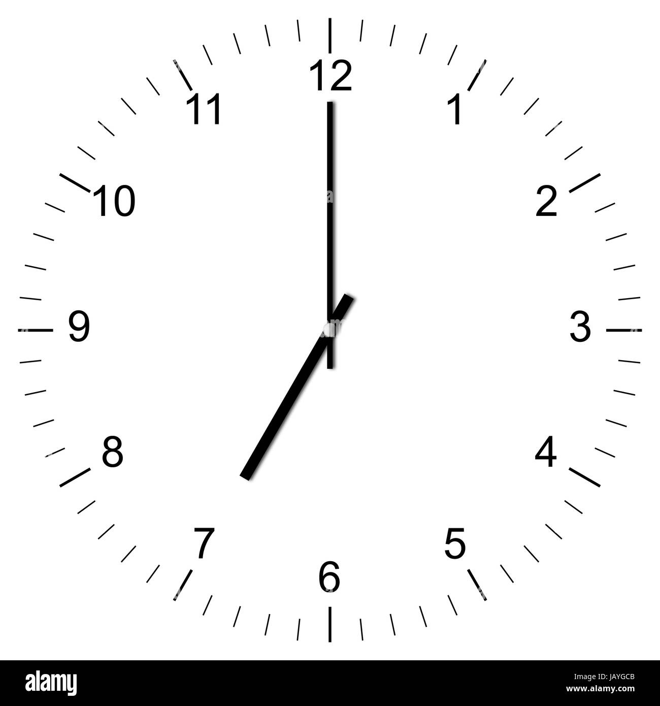 Illustrazione einer Uhr um 07:00 Uhr freigestellt auf weißem Hintergrund Foto Stock