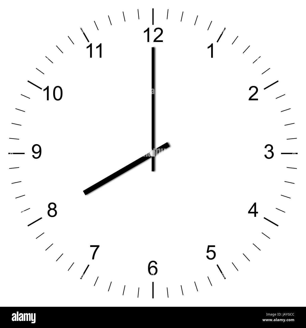 Illustrazione einer Uhr um 08:00 Uhr freigestellt auf weißem Hintergrund Foto Stock