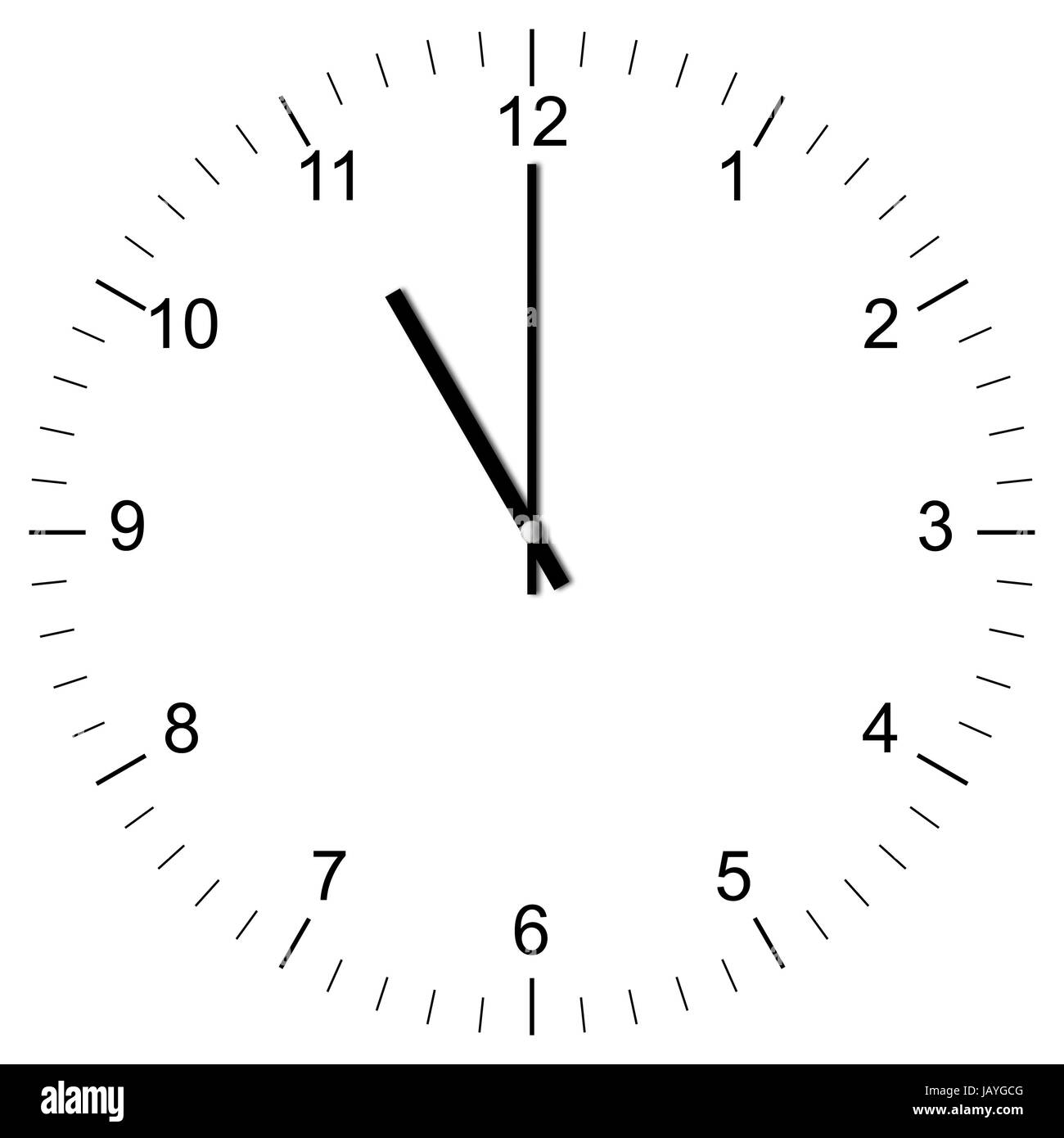 Illustrazione einer Uhr um 11:00 Uhr freigestellt auf weißem Hintergrund Foto Stock