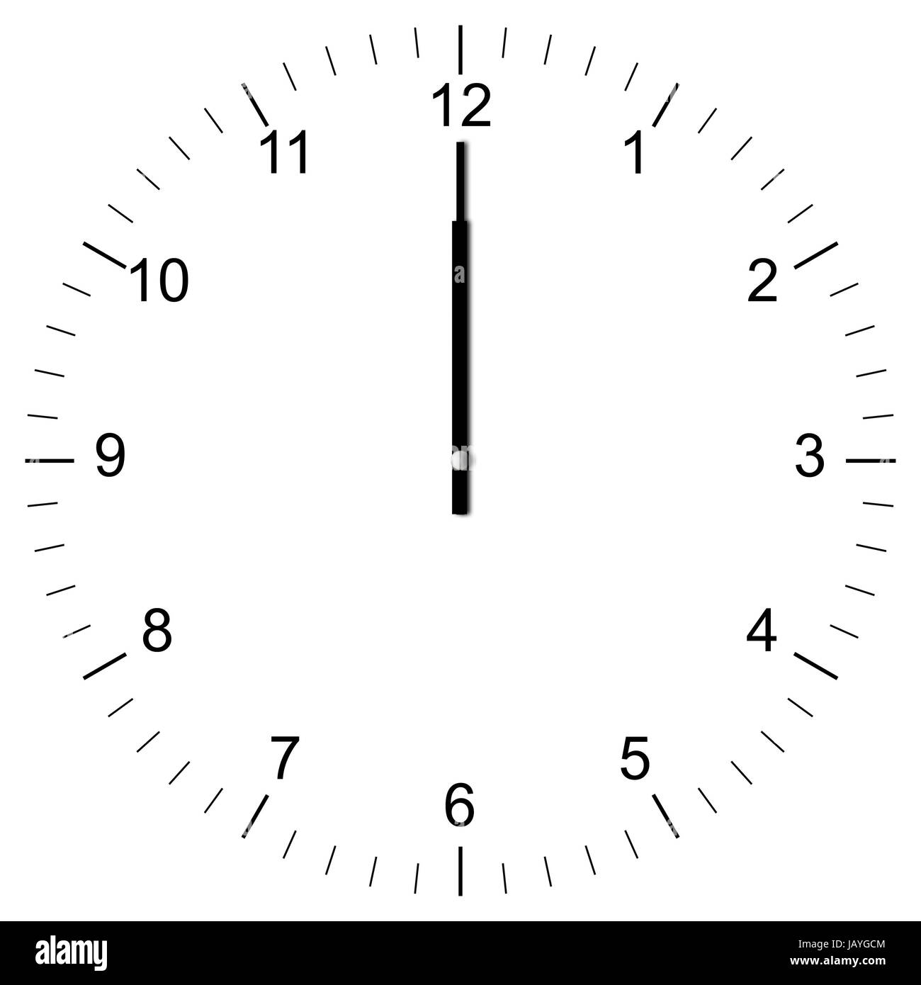 Illustrazione einer Uhr um 12:00 Uhr freigestellt auf weißem Hintergrund Foto Stock