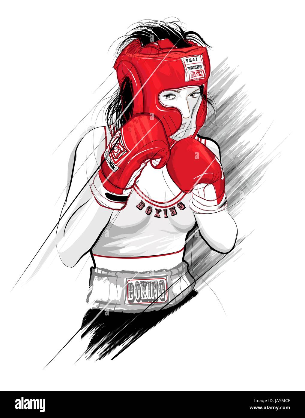 Thai boxing, donna lottando - illustrazione vettoriale Illustrazione Vettoriale