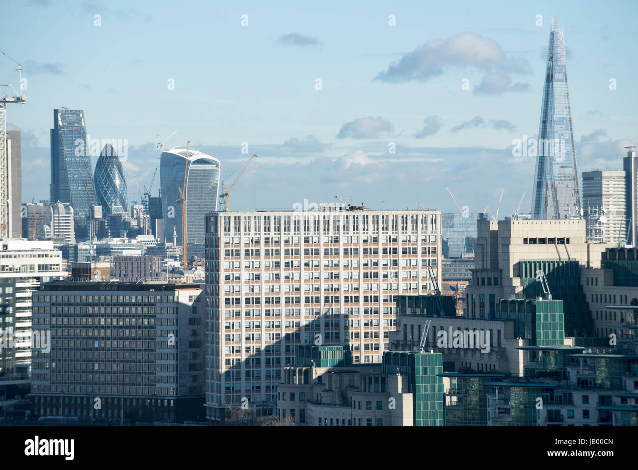 Lo skyline di Londra, iconico edifici postmoderna Foto Stock