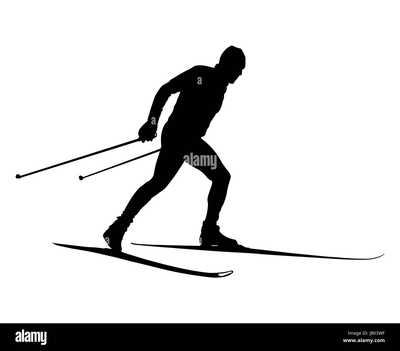 Atleta maschio cross country sciatore silhouette nera Foto Stock