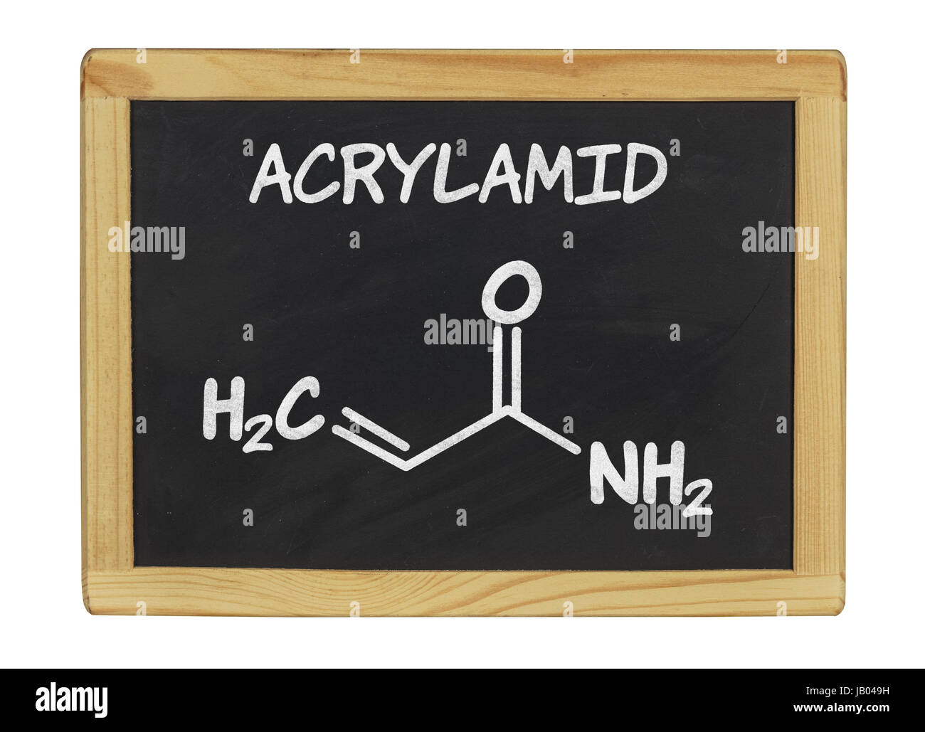 Chemische Strukturformel von Acrylamid auf einer Schiefertafel Foto Stock