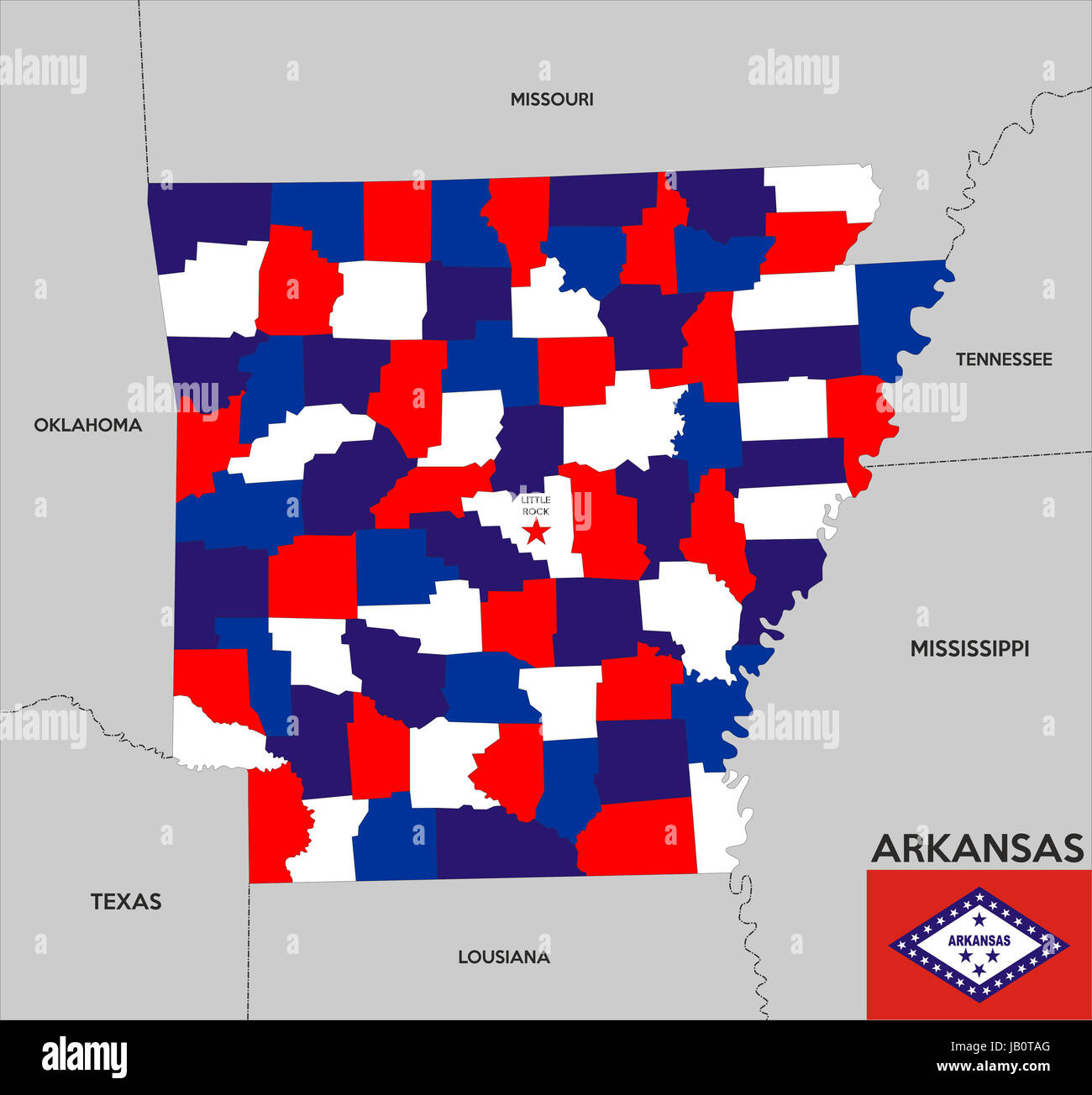 Stati Uniti d'America arkansas repubblica mappa politico con bandiera Foto Stock