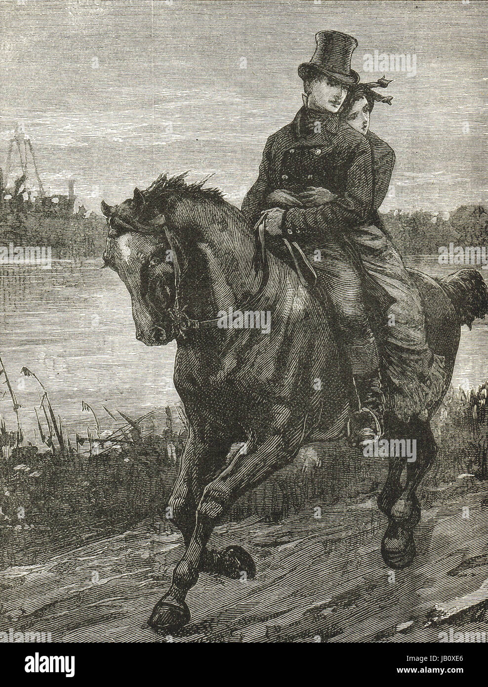George Stephenson di ritorno dal suo matrimonio a cavallo 1802 con sua moglie Francesca Henderson Foto Stock