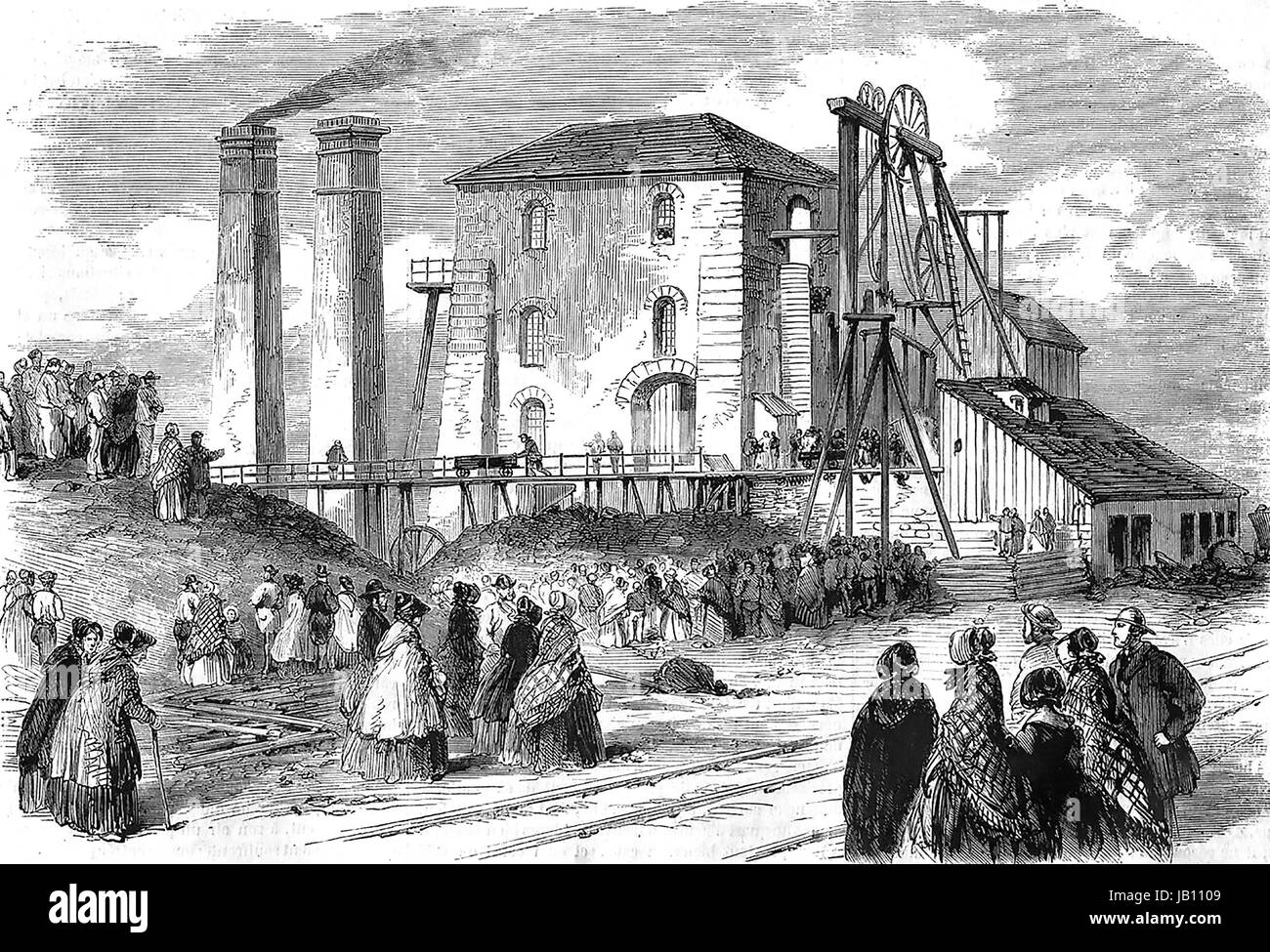 HARTLEY COLLIERY DISASTER 16 gennaio 1862. La folla fuori del Northumberland miniera di carbone dopo il pompaggio motore rotto causando la morte di 204 minatori. Foto Stock