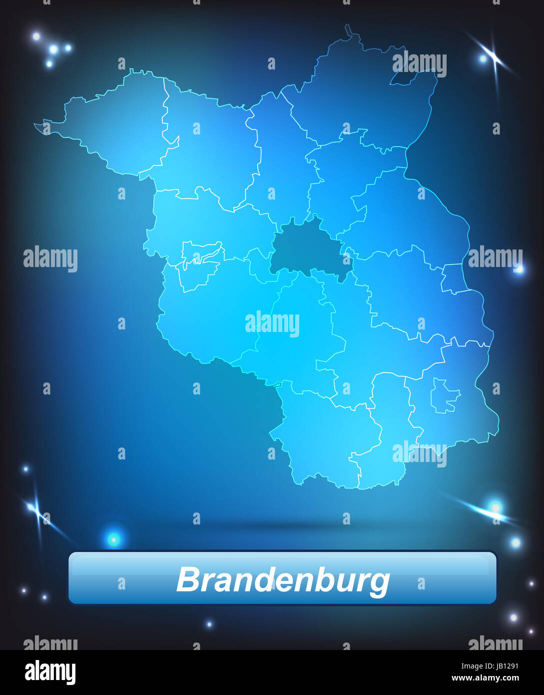 Brandeburgo in Deutschland als Grenzkarte mit Grenzen als leuchtende Karte. Durch die ansprechende Gestaltung fügt sich die Karte perfekt in Ihr Vorhaben ein. Foto Stock