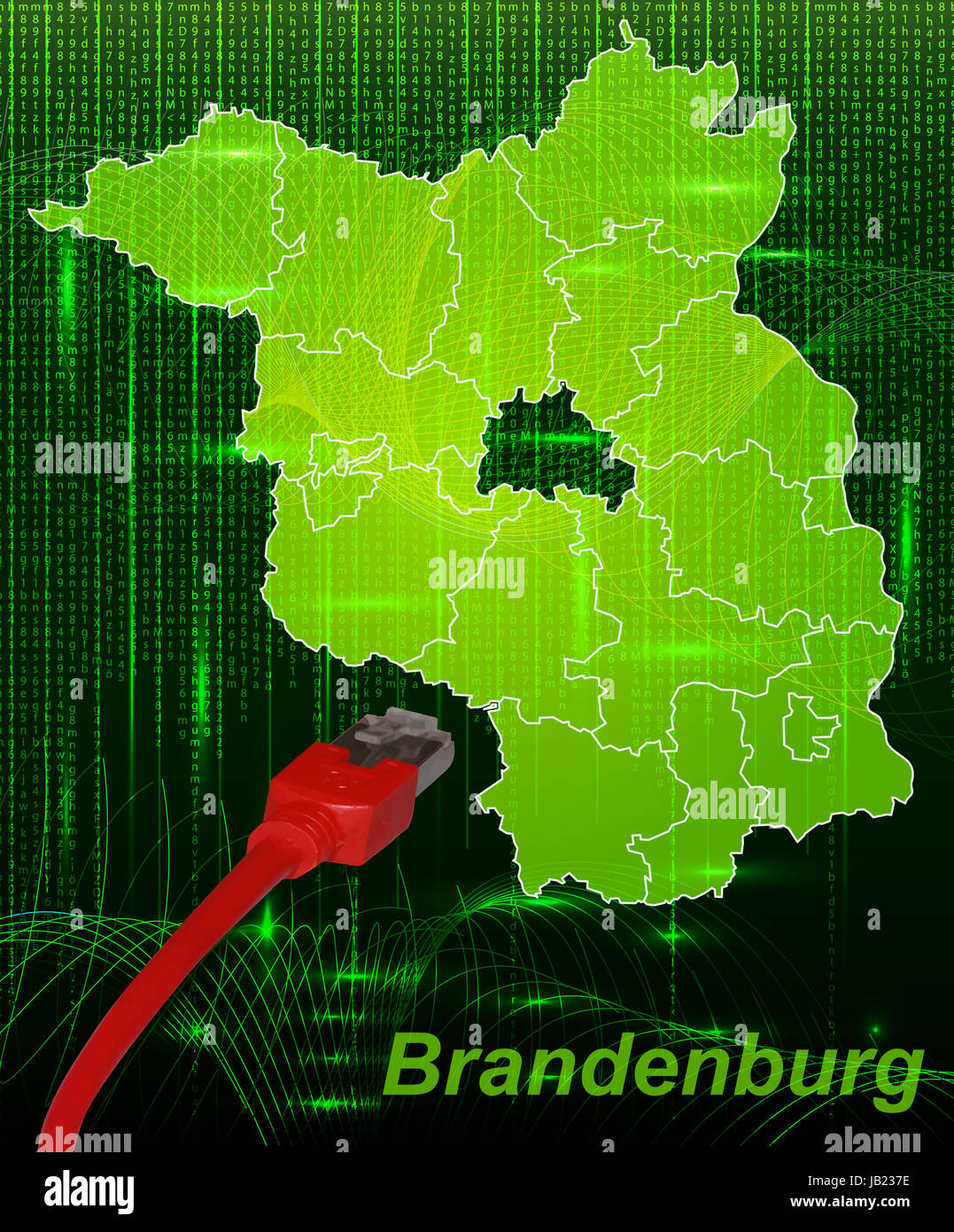 Brandeburgo in Deutschland als Grenzkarte mit Grenzen in dem Neuen Netzwerkdesign. Durch die ansprechende Gestaltung fügt sich die Karte perfekt in Ihr Vorhaben ein. Foto Stock