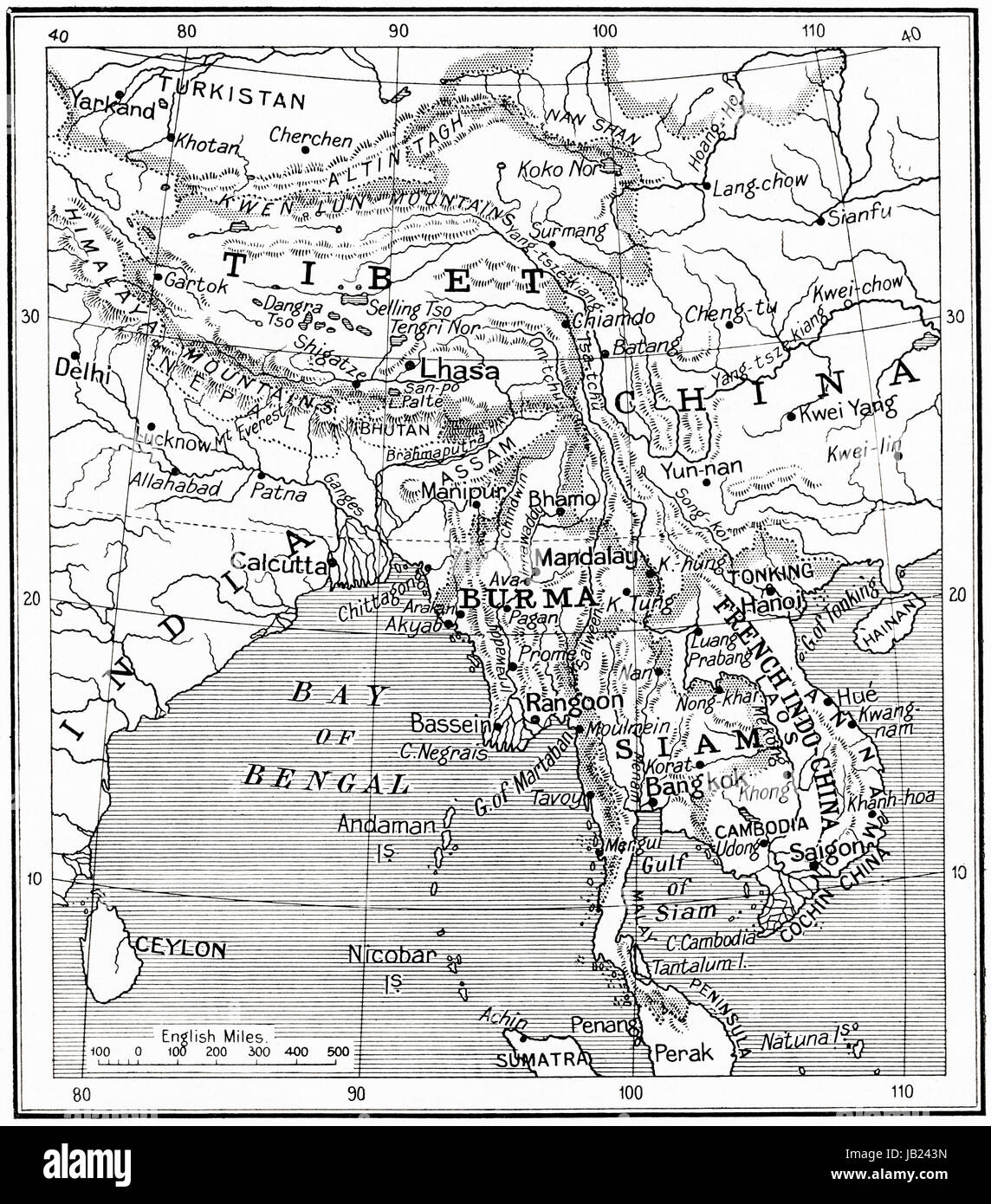 Mappa delle nazioni indocinesi come a 1915. Da Hutchinson nella storia delle nazioni, pubblicato 1915. Foto Stock