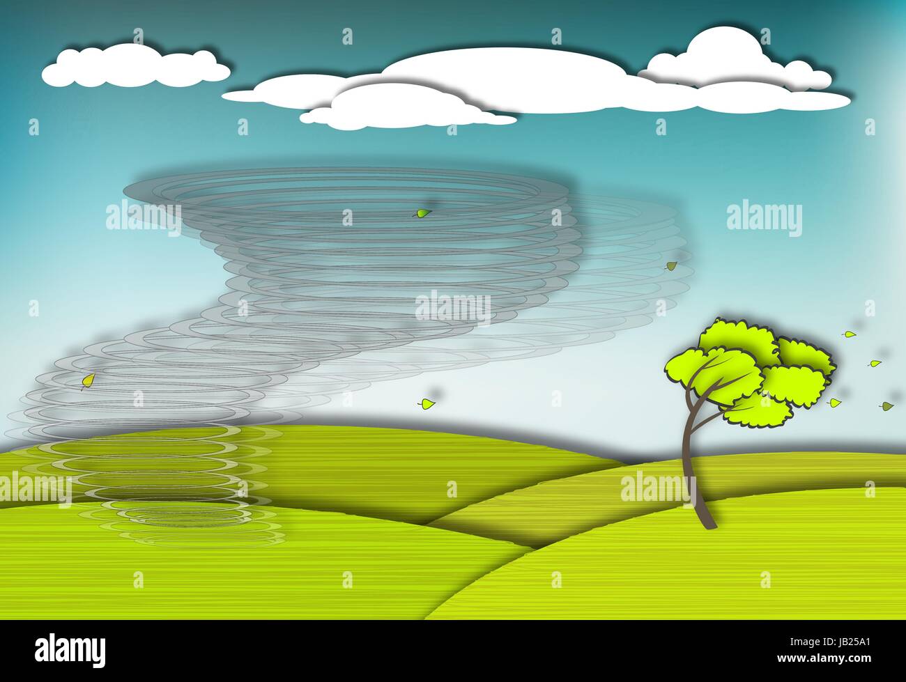 Scena drammatica con il tornado che spazza il campo, eps10 vettore Illustrazione Vettoriale