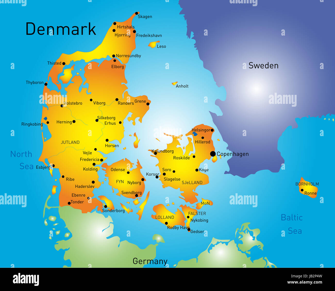 Colore del vettore Mappa di Danimarca paese Foto Stock