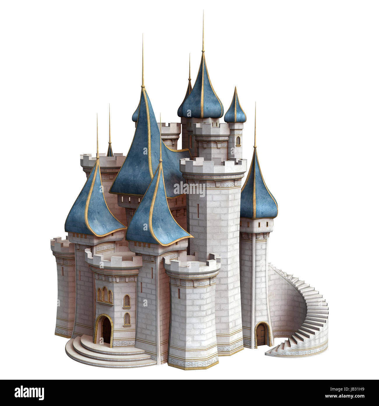 3D render digitale di un castello da favola isolati su sfondo bianco Foto Stock