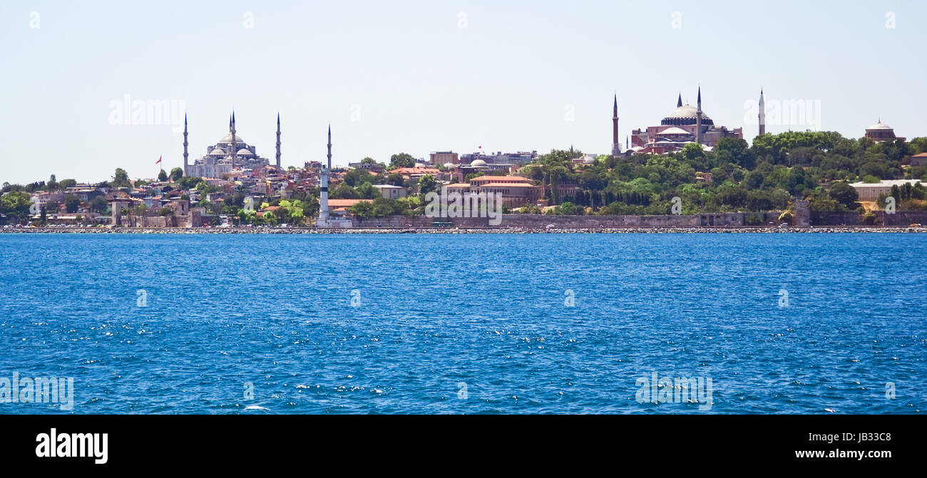 Vista panoramica di Istanbul quartiere di Sultanahmet con celebri moschee Foto Stock