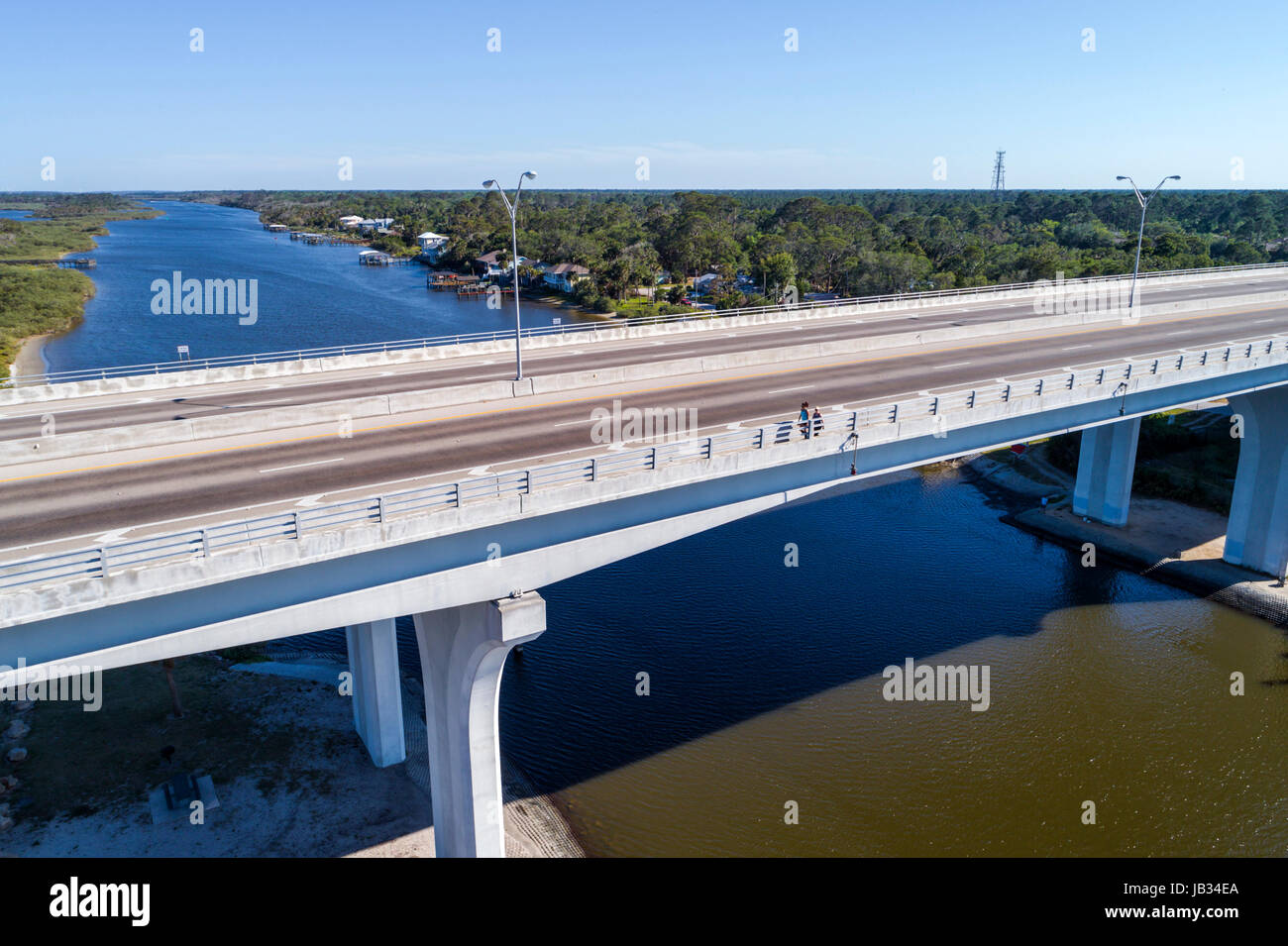 Florida Flagler Beach, fiume Matanzas, vista aerea dall'alto, Moody Boulevard Bridge, FL170510d10 Foto Stock
