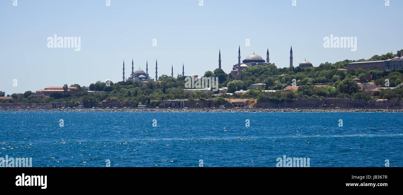 Vista panoramica di Istanbul quartiere di Sultanahmet con celebri moschee Foto Stock