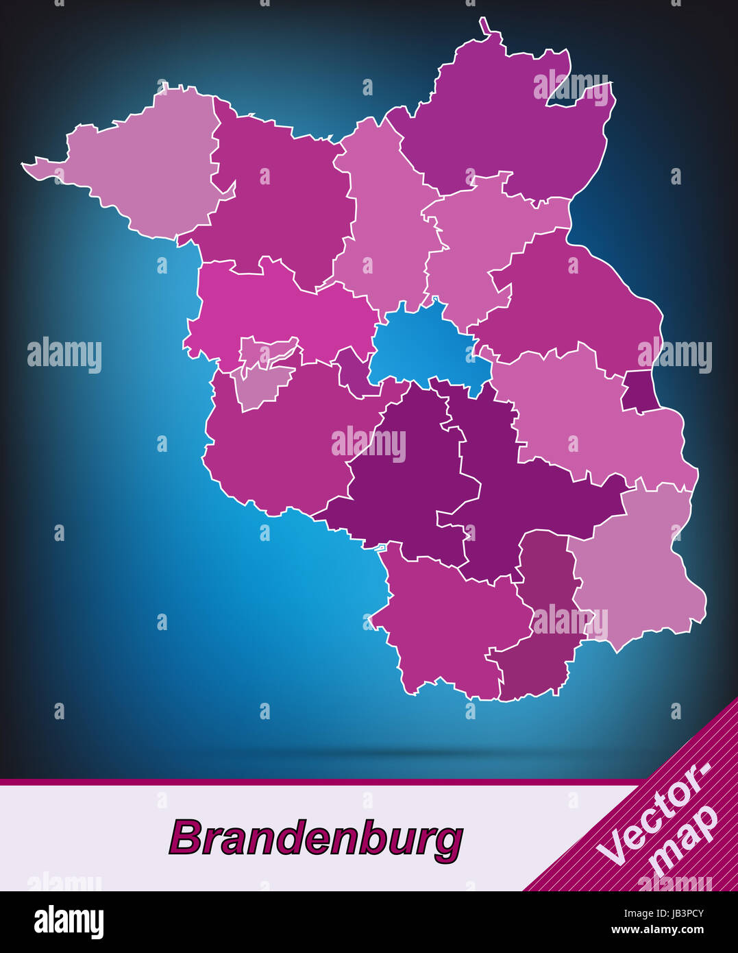 Brandeburgo in Deutschland als Grenzkarte mit Grenzen in Violett. Durch die ansprechende Gestaltung fügt sich die Karte perfekt in Ihr Vorhaben ein. Foto Stock