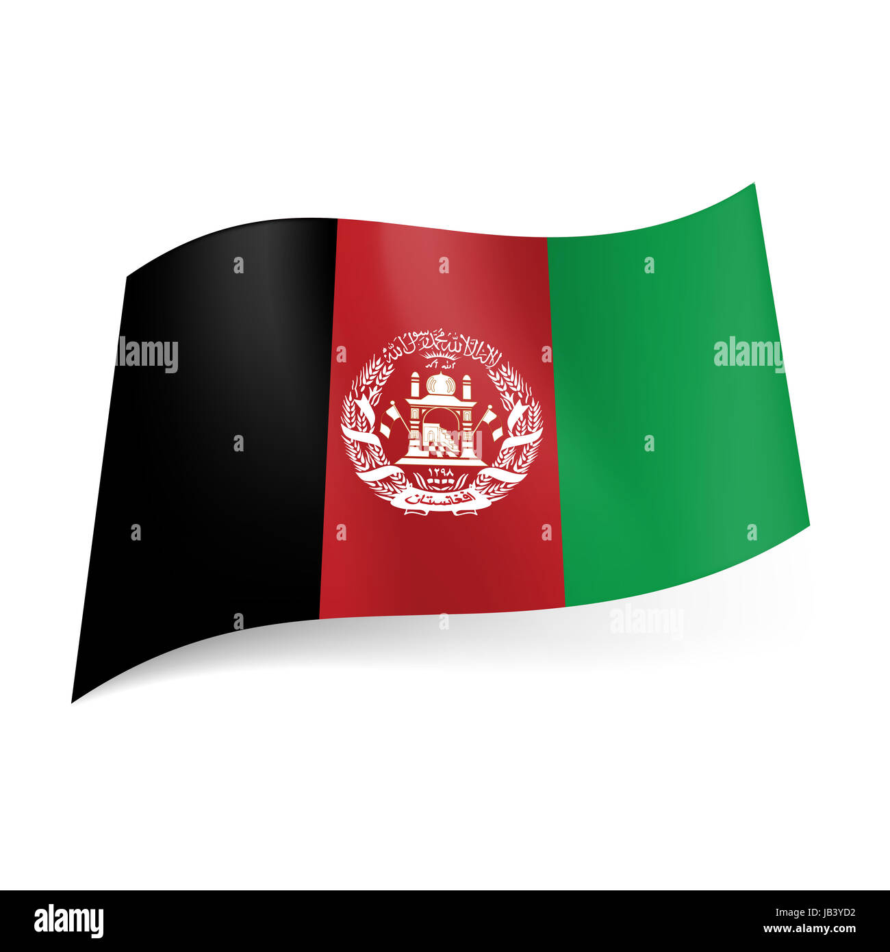 Bandiera nazionale dell'Afghanistan: nero, rosso e verde strisce verticali  con stemma sulla fascia centrale Foto stock - Alamy