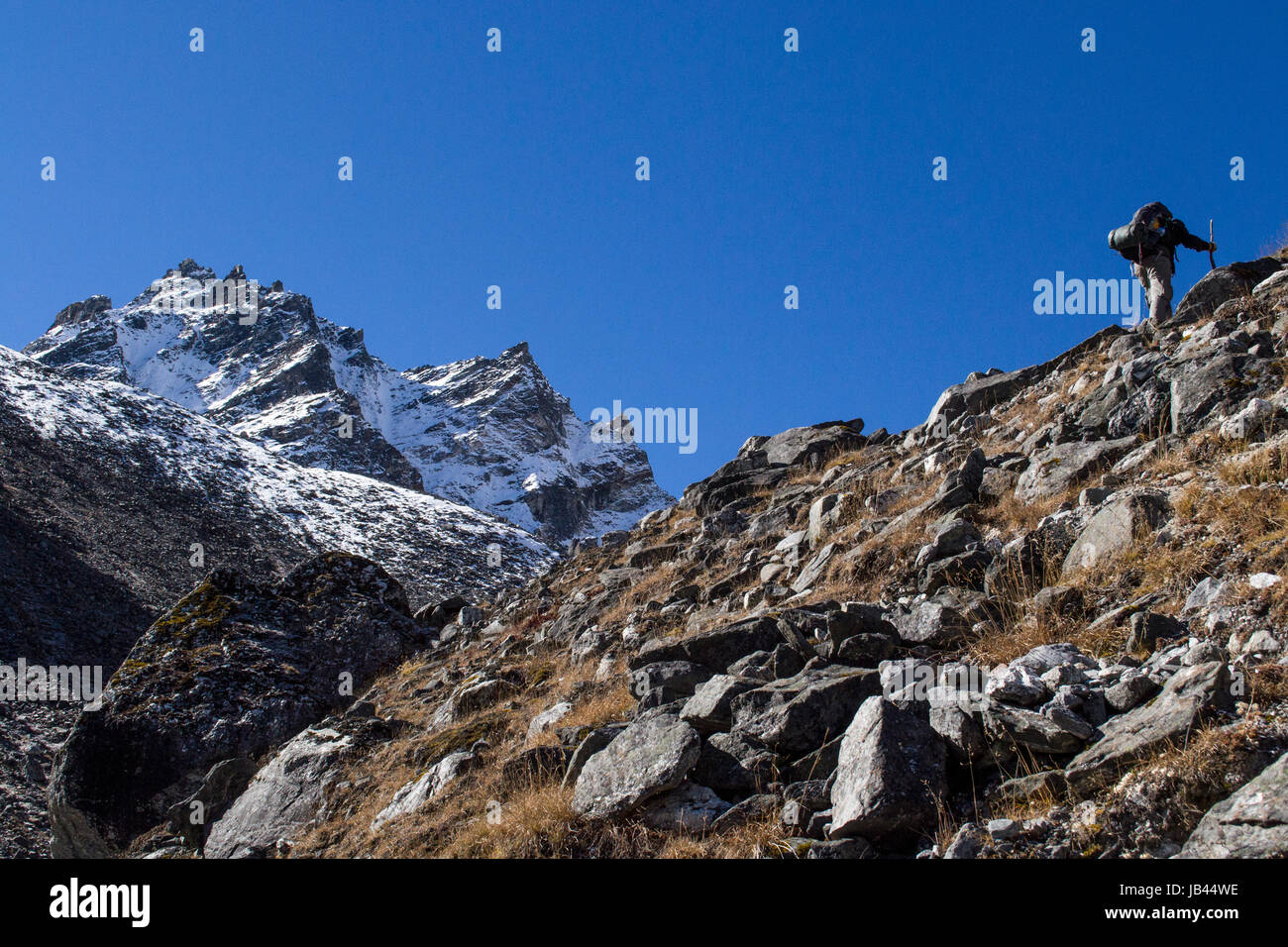Langtang National Park. Il Nepal. Escursionismo sotto l'Himalaya Foto Stock
