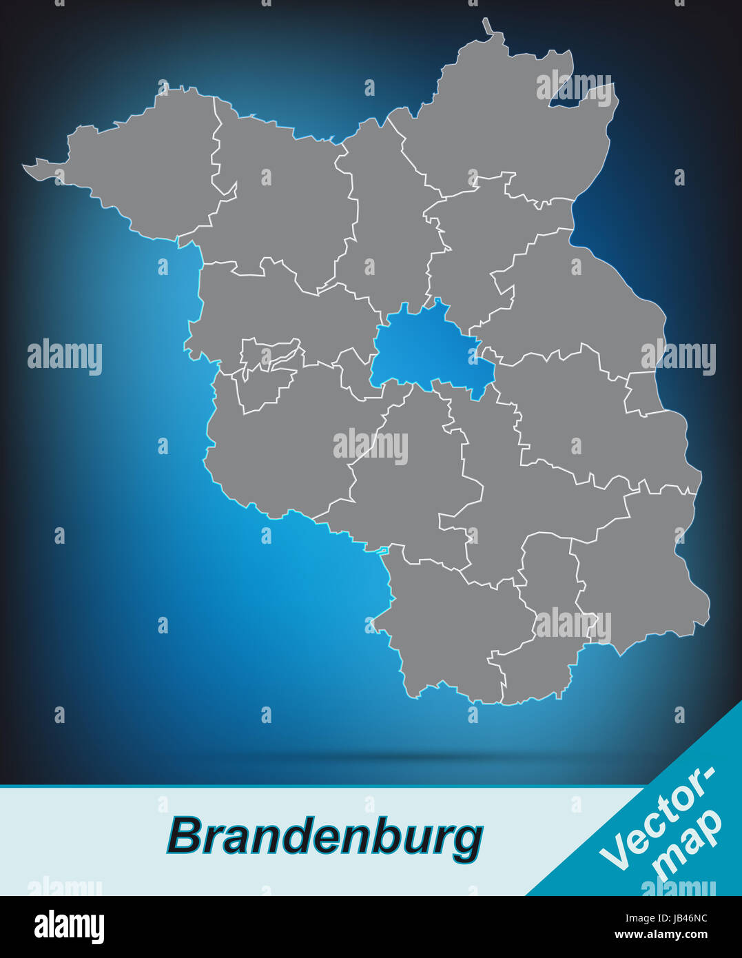 Brandeburgo in Deutschland als Grenzkarte mit Grenzen durch die ansprechende Gestaltung fügt sich die Karte perfekt in Ihr Vorhaben ein. Foto Stock