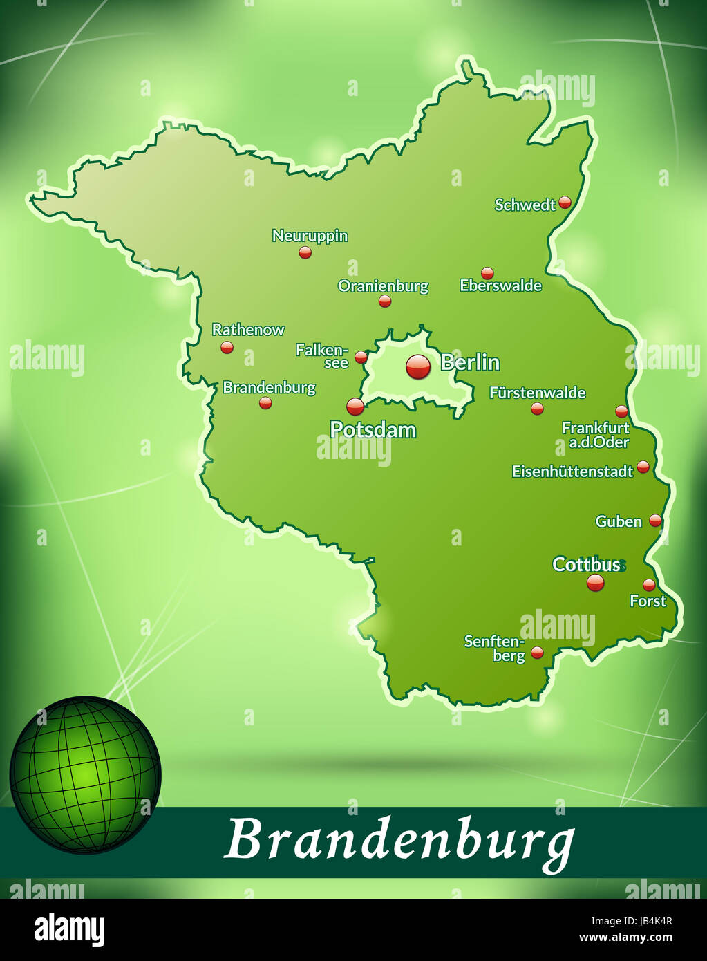 Brandeburgo in Deutschland als Inselkarte mit abstraktem Hintergrund in Grün. Durch die ansprechende Gestaltung fügt sich die Karte perfekt in Ihr Vorhaben ein. Foto Stock