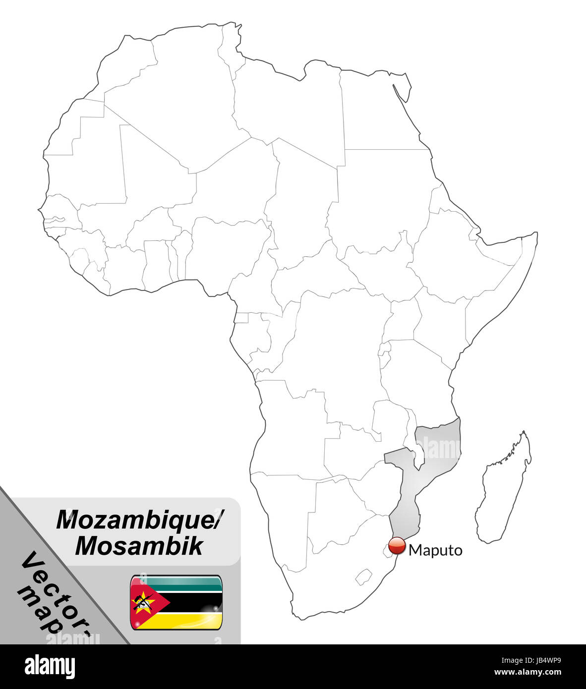 In Mosambik Afrika als Inselkarte in Grau. Durch die ansprechende