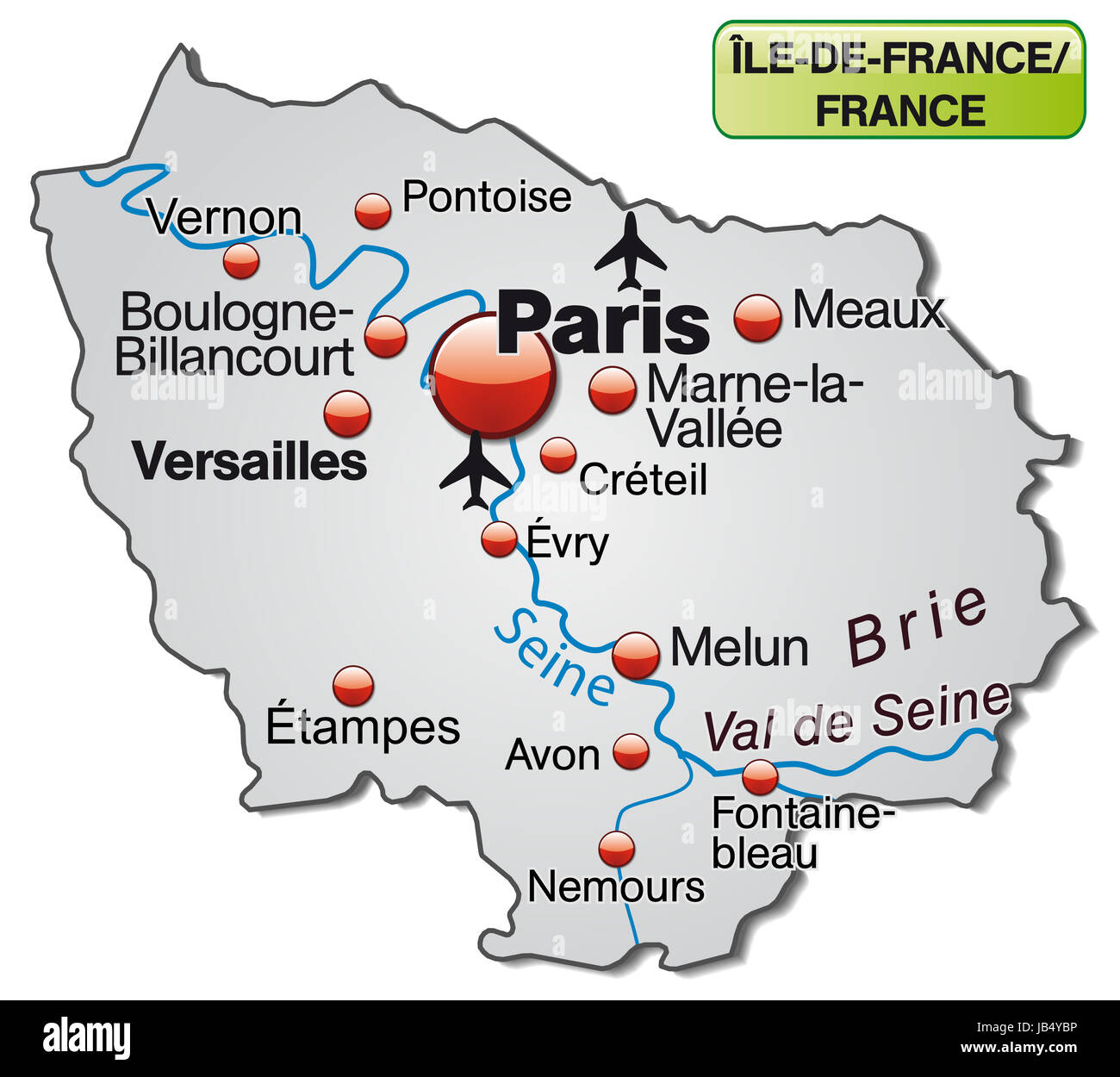 Inselkarte der regione Île-de-France in Frankreich Foto Stock