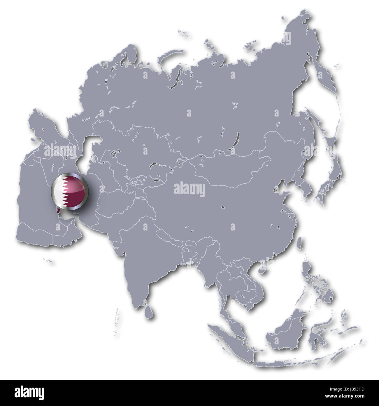 Asia mappa con il Qatar Foto Stock