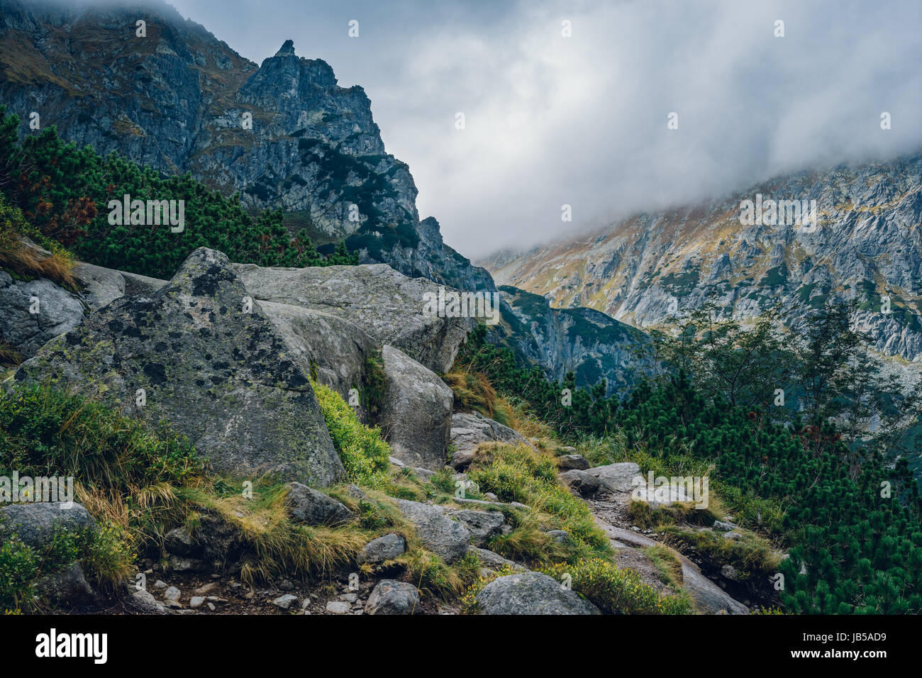 Drammatico paesaggio di montagna. Vertici Mieguszowiecki, Tatra National Park Foto Stock