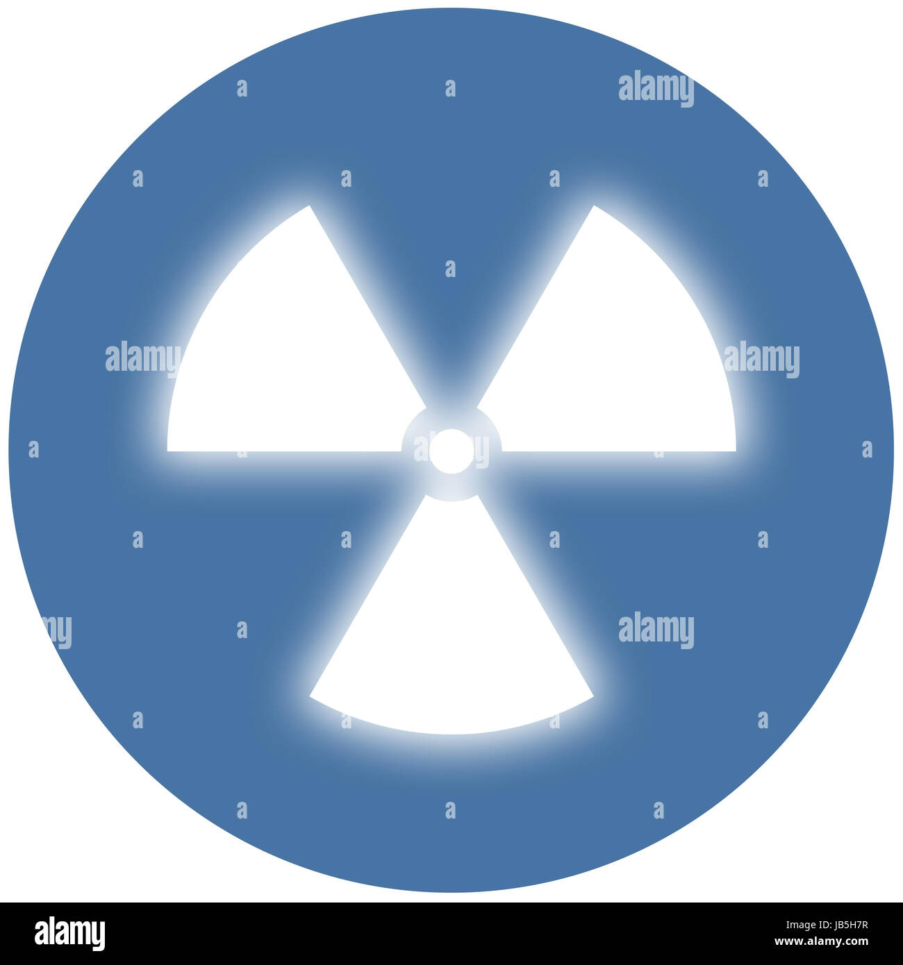 Radiazioni nucleari simbolo su uno sfondo blu. Semplice design piatto. Foto Stock