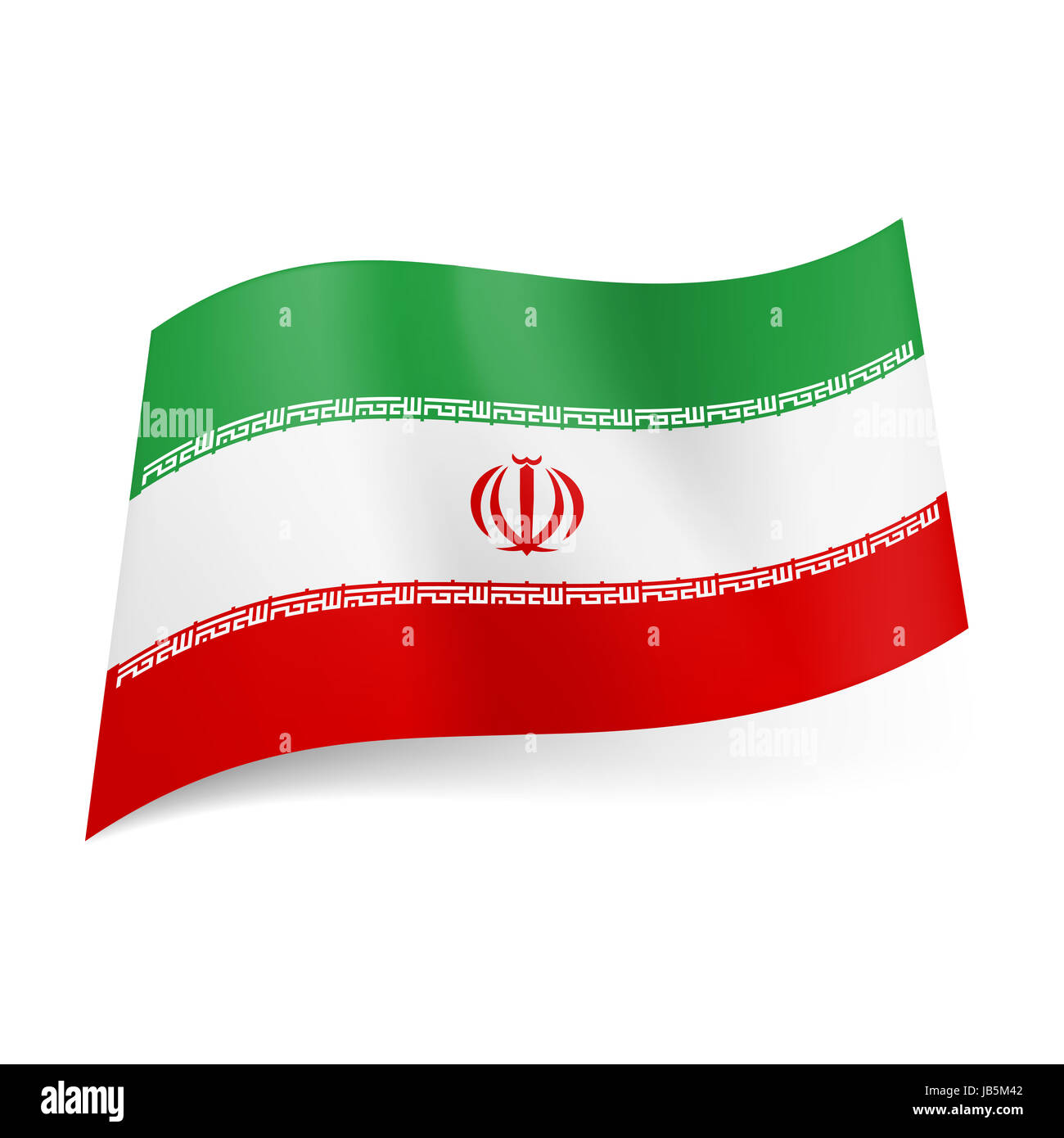 Bandiera nazionale dell'Iran: verde, bianco e rosso strisce orizzontali con  stemma sulla fascia centrale Foto stock - Alamy