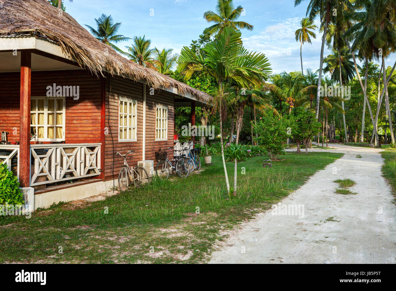 Tradizionale casa vecchia in isola di La Digue, Seicelle Foto Stock