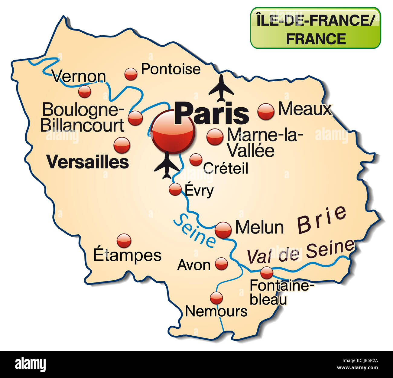 Inselkarte der regione Île-de-France in Frankreich Foto Stock