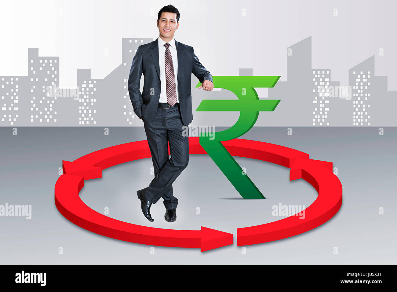 1 Indian business man standing denaro uomo simbolo illustrazione del mercato azionario Foto Stock