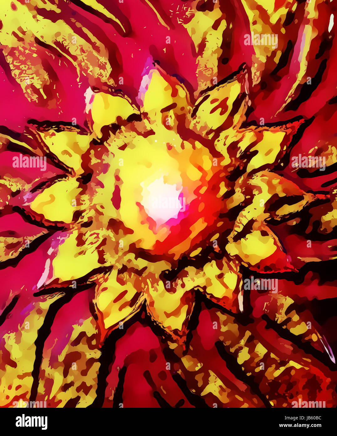 Sun mandala su abstract background strutturato con effetto grafico. Foto Stock