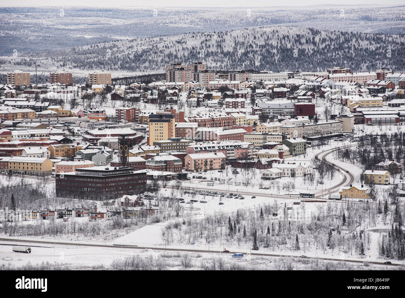 Bella vista a Kiruna (Svezia). 1/3 di esso verrà rimosso per altro luogo. Foto Stock