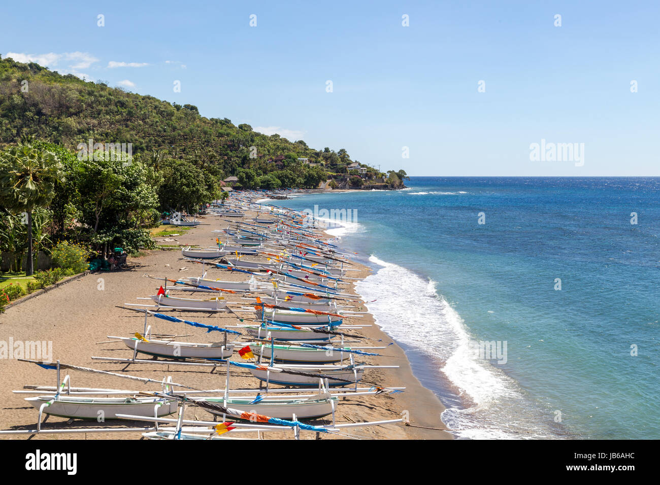 Il tradizionale design Balinese barche da pesca Foto Stock