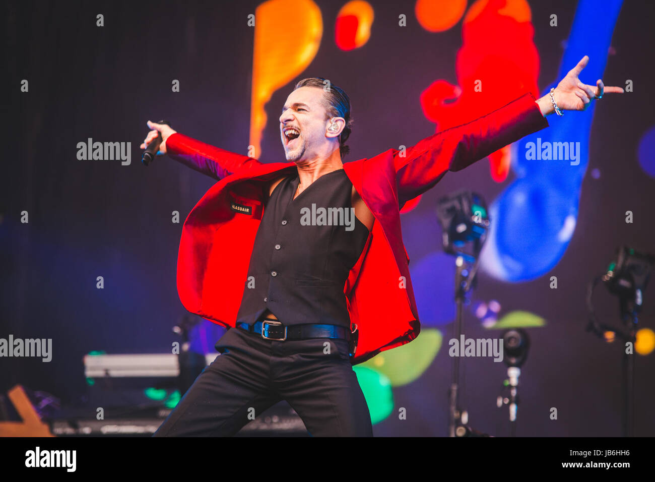 3 giugno 2017 - Dave Gahan, Martin Gore e Andy Fletcher del British elctronic Band Depeche Mode, eseguire presso il London Stadium sul solo UK Data di loro 2017 "acquavite" tour globale di credito: Myles Wright/ZUMA filo/Alamy Live News Foto Stock