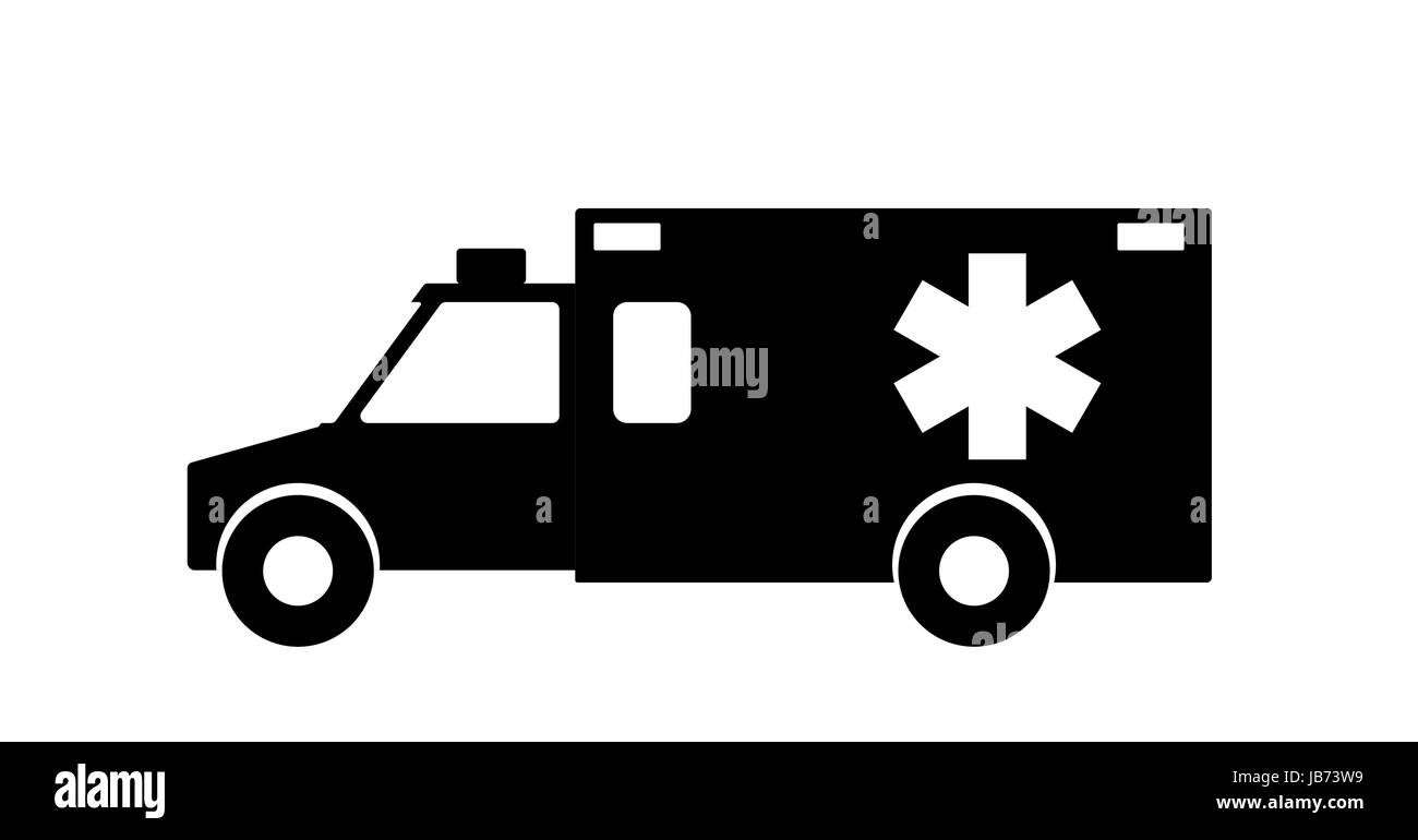 In bianco e nero di ambulanza di emergenza con sirena Design piatto. Illustrazione Vettoriale. EPS10 Illustrazione Vettoriale