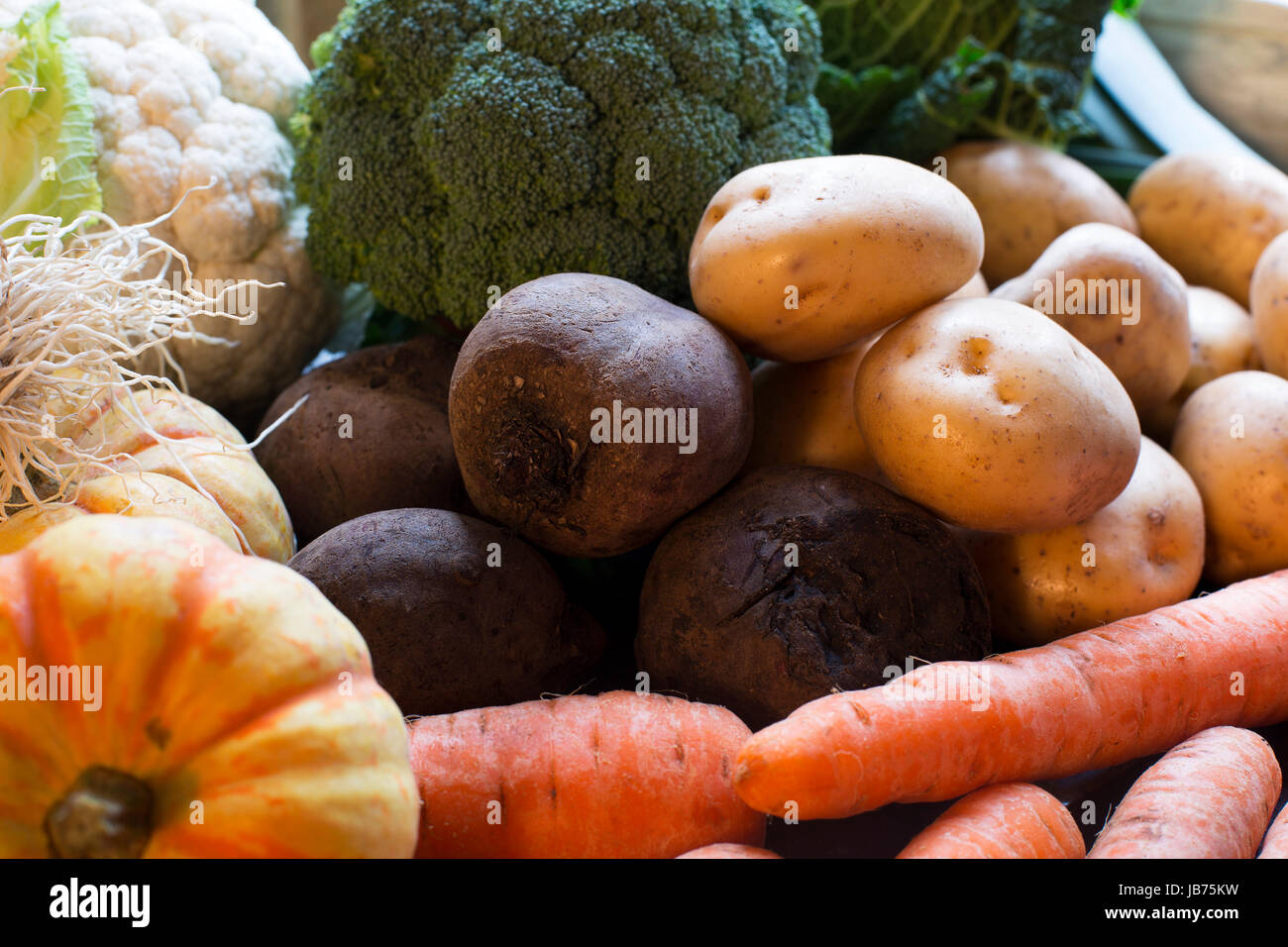 Inverno ortaggi con barbabietole, carote e patate. Foto Stock