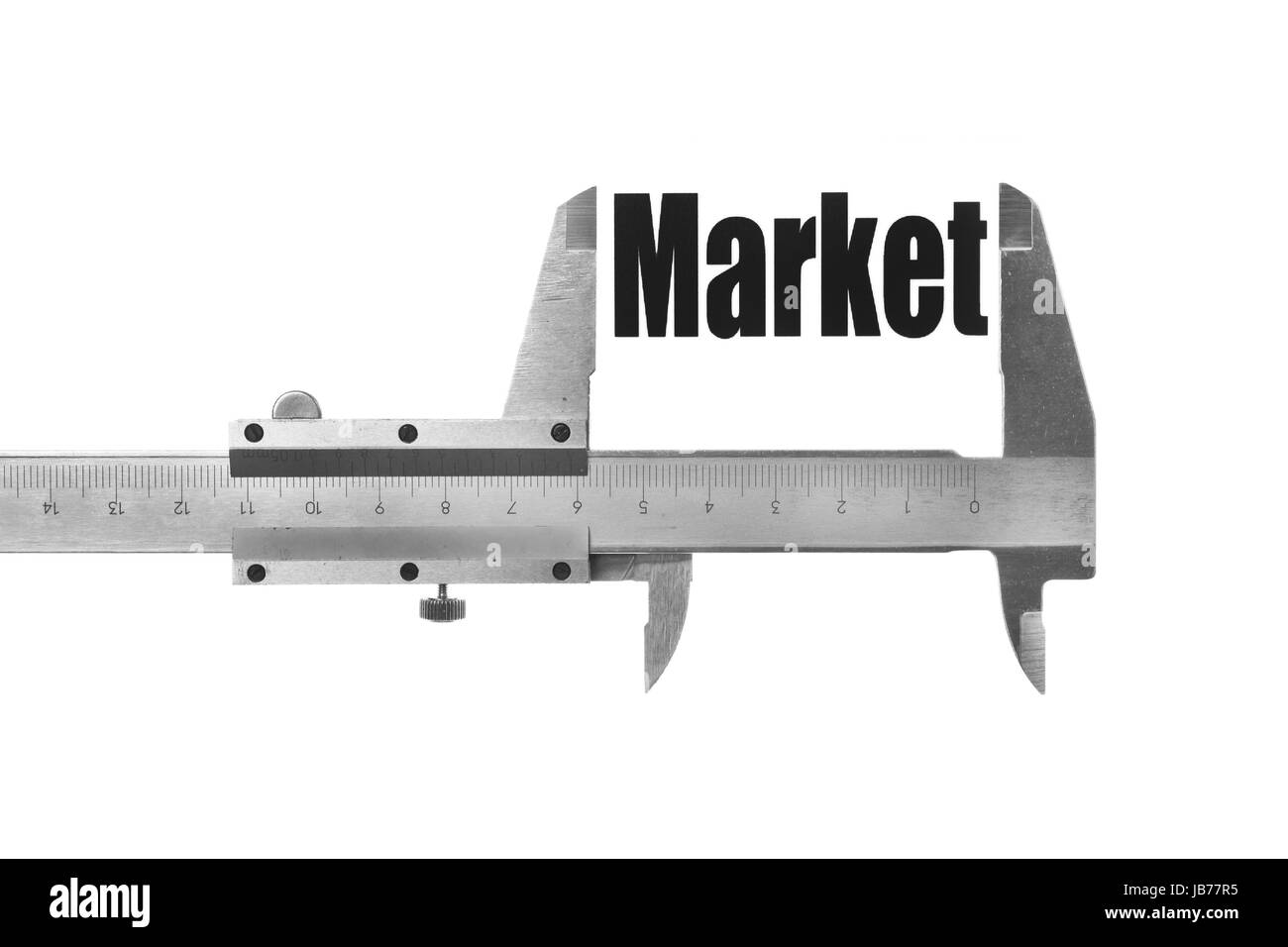 Immagine ravvicinata di un calibro misura la parola " mercato " Foto Stock