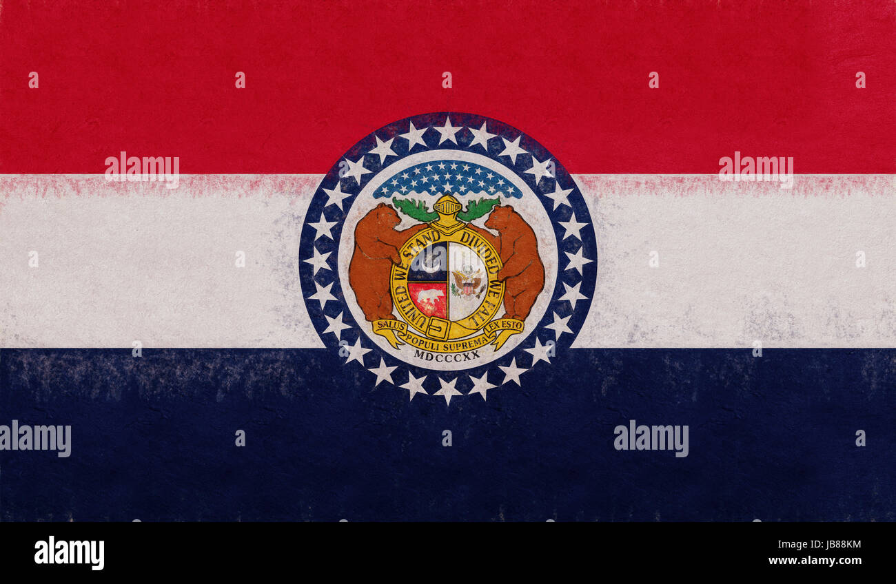 Illustrazione di un flag di stato del Missouri in America con un look grunge. Foto Stock