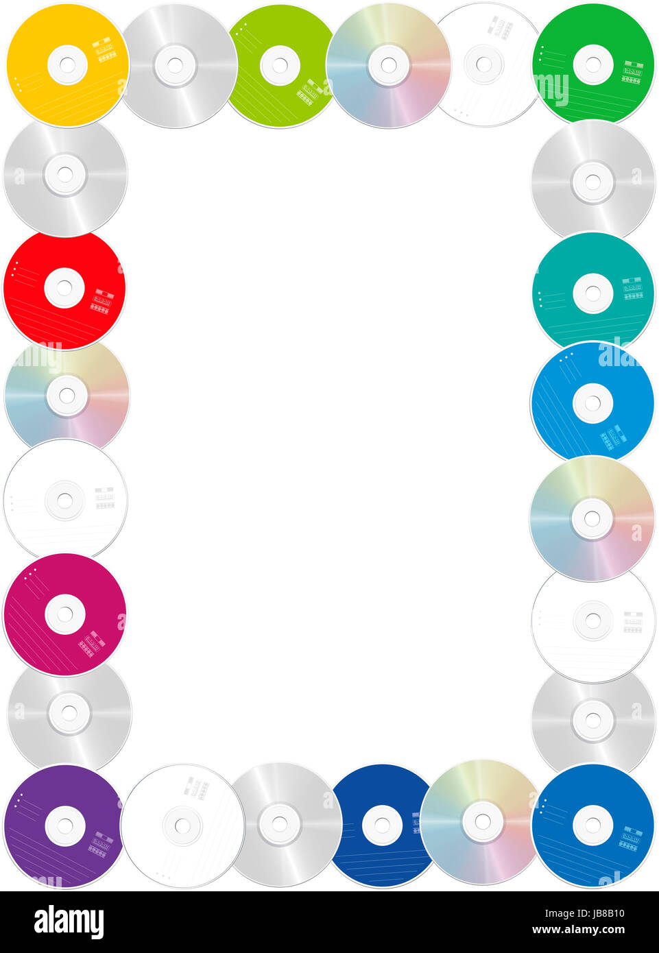 Cd - telaio rettangolare, formato ritratto fuori del compact disc con parte frontale colorata e lucida lato posteriore - illustrazione su sfondo bianco. Foto Stock