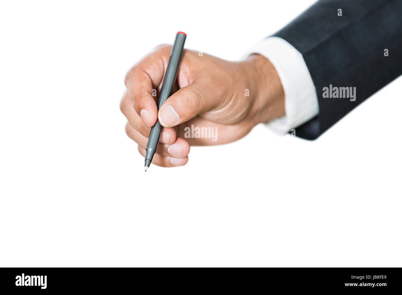 1 imprenditore mano che tiene la penna scrivendo parte del close up Foto Stock