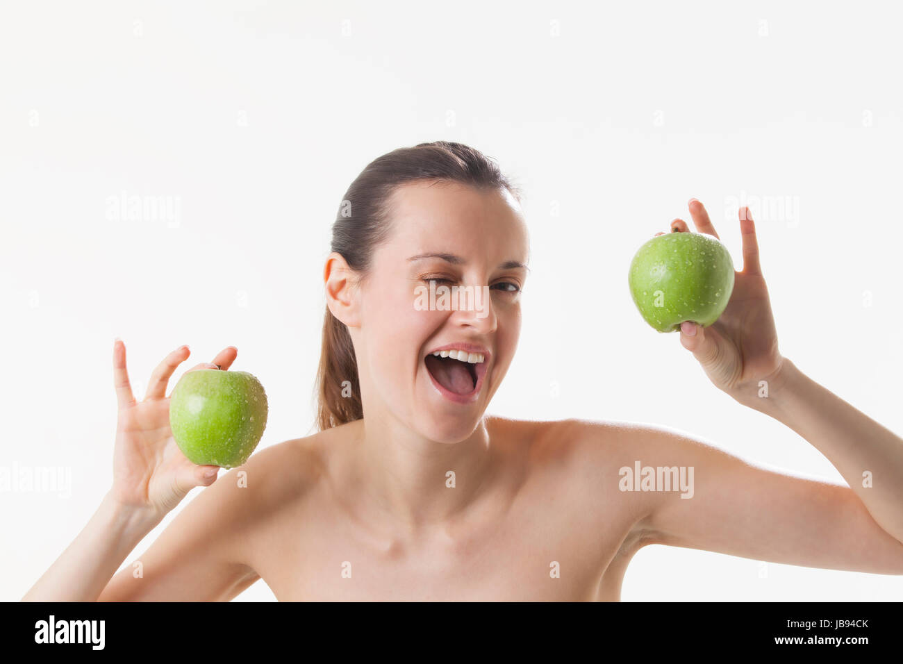 Junge Frau mit Äpfel Foto Stock