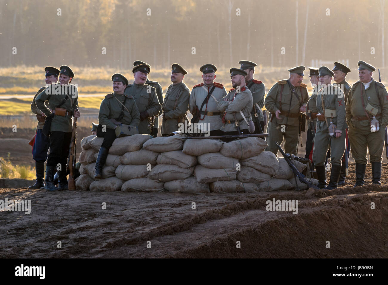 Festival storici della prima guerra mondiale a Mosca, prove, Ottobre 1, 2016. I soldati dell'esercito russo. Foto Stock