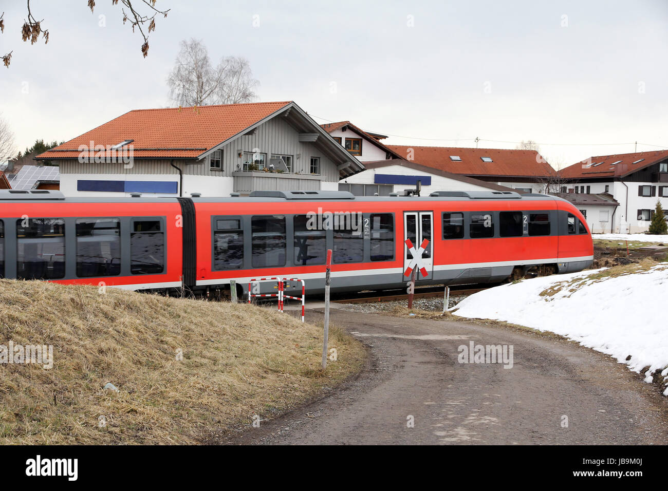 Unbeschrankter attraversamento ferroviario Foto Stock