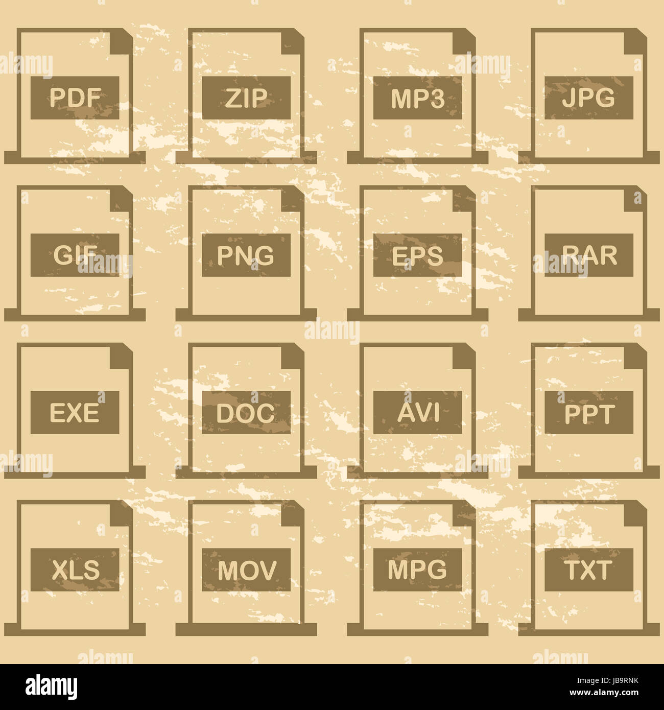 Imposta icona che mostra diverse file di computer interni in stile retrò Foto Stock